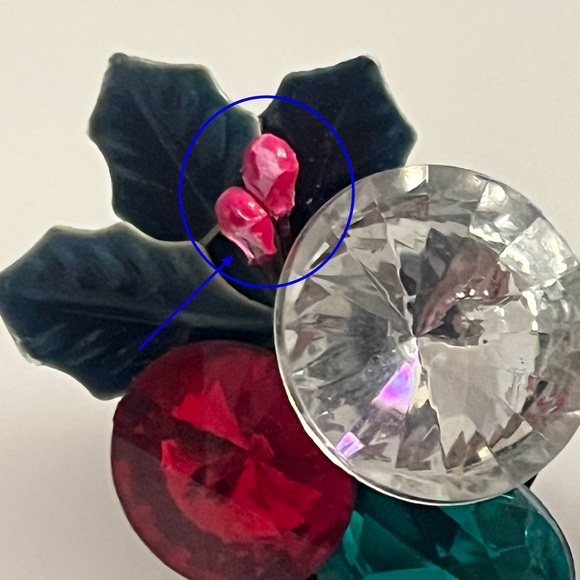 Vintage Christmas Holly Leaf Rhinestone Holiday Earrings - Picture 6 of 11